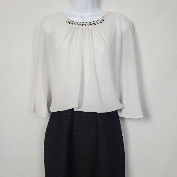 London Times 10 Black/White Fitted Dress - Picture 2 of 15